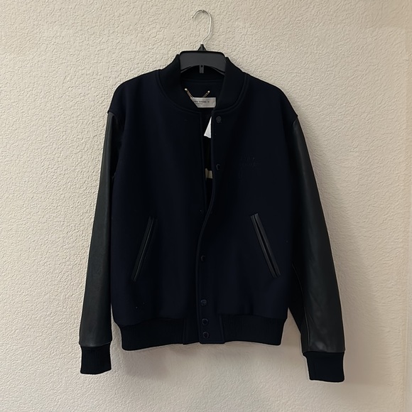 Golden Goose Bomber jacket in dark blue wool & leather sleeves - Picture 12 of 15